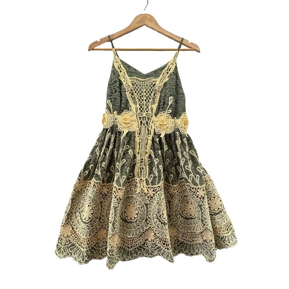 Antica Sartoria Dresses & Skirts - Antica Sartoria Dress One Size Green Lace Embellished Boho Spaghetti Strap NWT